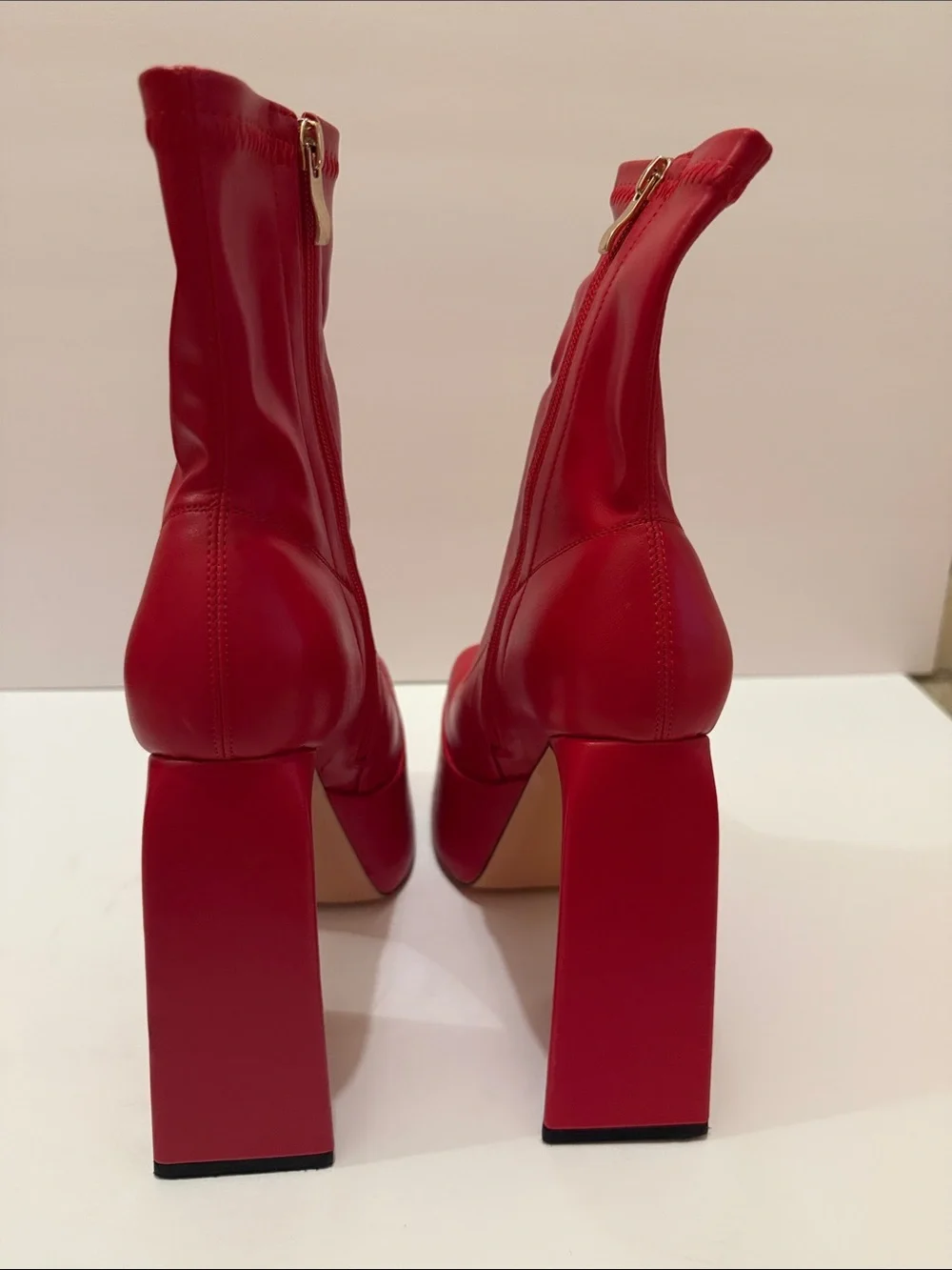 Bold Red Platform Block Heel Ankle Boots